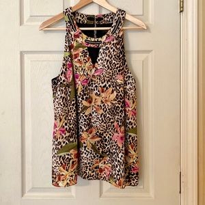 Thalia Sodi Animal-Floral Print Sleeveless Top with Gold Chain